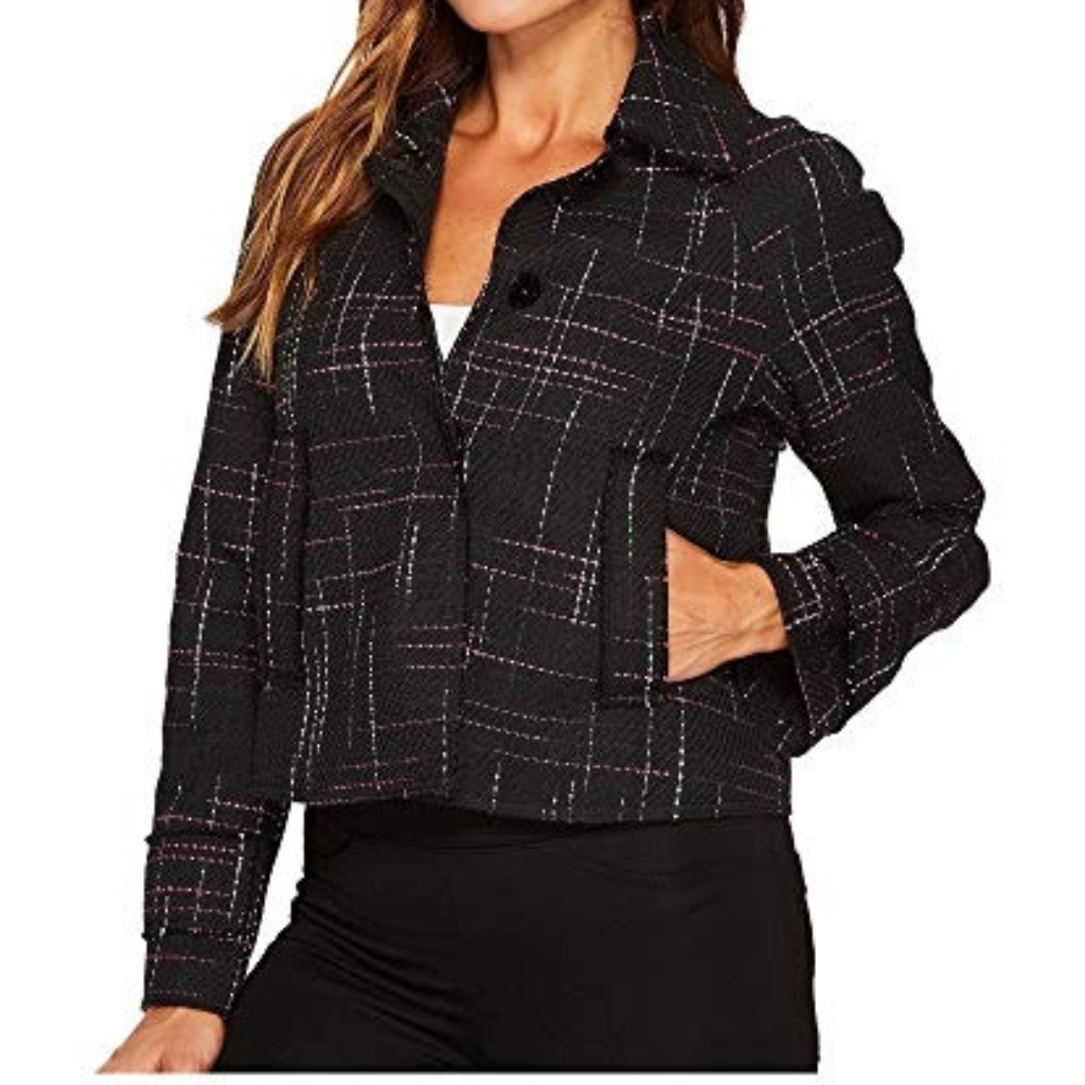 Ellen Tracy Contrast Stitch Detail Tweed Jacket